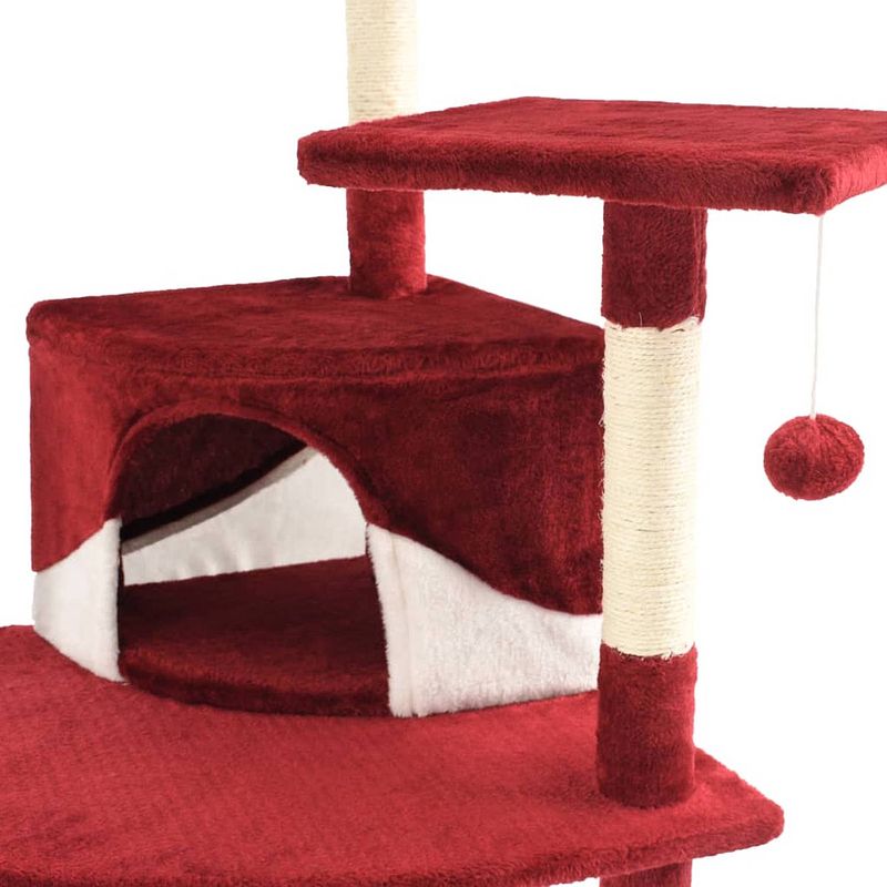 Foto van The living store kattenboom - rood/wit - 103 x 77 x 203 cm - met krabpalen - speeltjes - manden - huizen