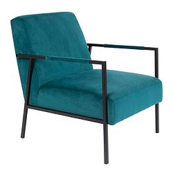 Foto van 24designs jamie fauteuil - blauw/groen fluweel - zwart metalen frame