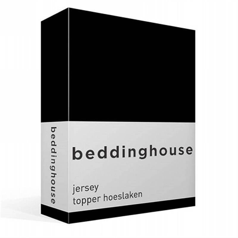 Foto van Beddinghouse jersey topper hoeslaken - 100% gebreide jersey katoen - lits-jumeaux (180x200/220 cm) - black