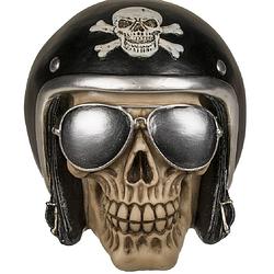 Foto van Spaarpot motor bikers skull/schedel 16 x 13 cm - met sleuteltje - vaderdag cadeau