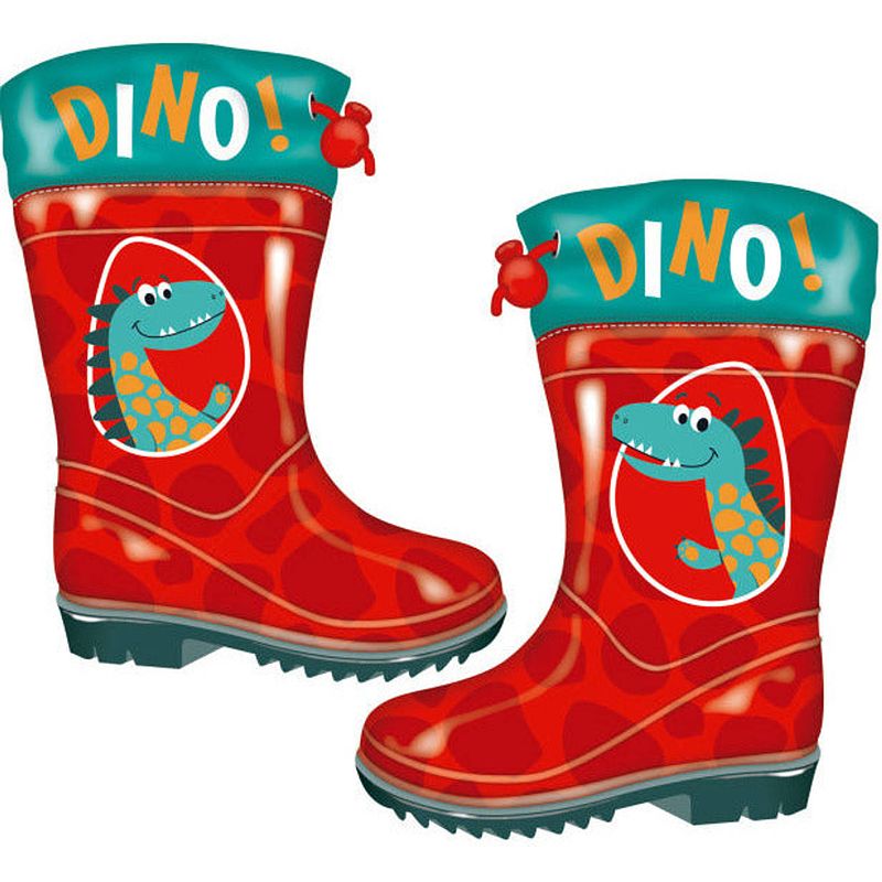 Foto van Regenlaarzen dino junior pvc/textiel rood/turquoise maat 26