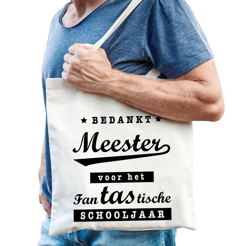 Foto van Katoenen cadeau tasje bedankt meester - feest boodschappentassen