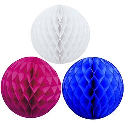 Foto van Kerstversiering set van 6x papieren kerstballen 10 cm wit blauw en fuchsia roze - kerstbal