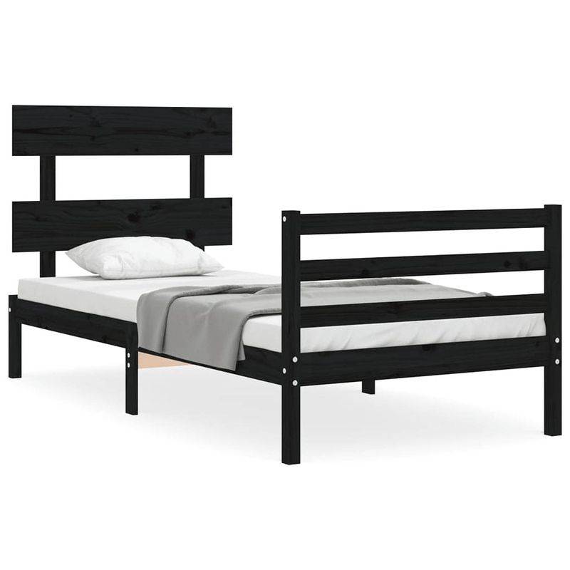 Foto van The living store bedframe grenenhouten - zwart - 205.5 x 95.5 x 81 cm - montage vereist