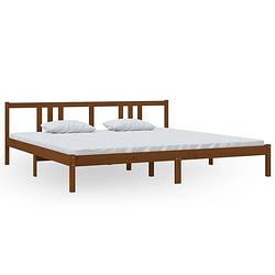 Foto van The living store houten bedframe - grenenhout - 205.5 x 205.5 x 69.5 cm - honingbruin