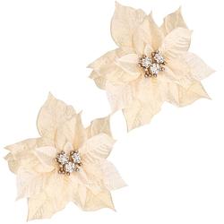 Foto van 2x stuks decoratie bloemen kerstster creme wit op clip 18 cm - kersthangers