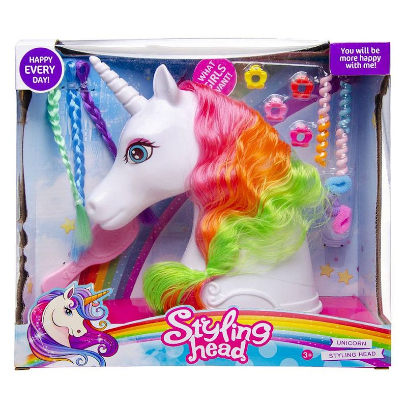 Foto van Decopatent® speelgoed unicorn kaphoofd - sminkpop voor kinderen - pop