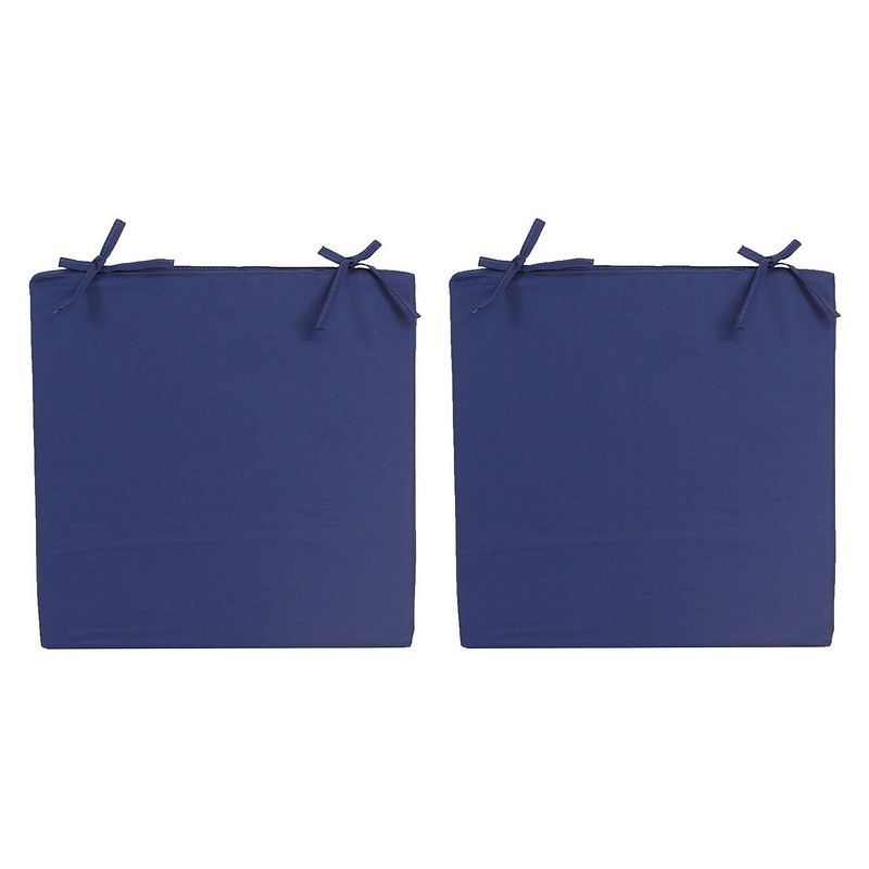 Foto van 2x stoelkussens voor binnen en buiten in de kleur donkerblauw 40 x 40 cm tuinkussens voor buitenstoe - sierkussens