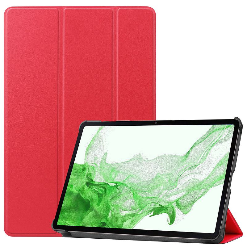 Foto van Basey samsung galaxy tab s8 hoesje kunstleer hoes case cover samsung galaxy tab s8-rood