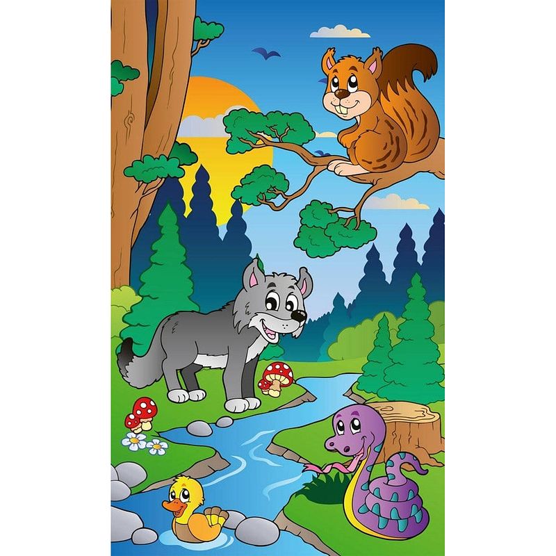 Foto van Dimex forest animals vlies fotobehang 150x250cm 2-banen