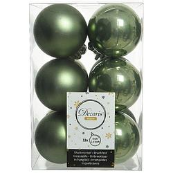 Foto van 12x stuks kunststof kerstballen mos groen 6 cm glans/mat - kerstbal