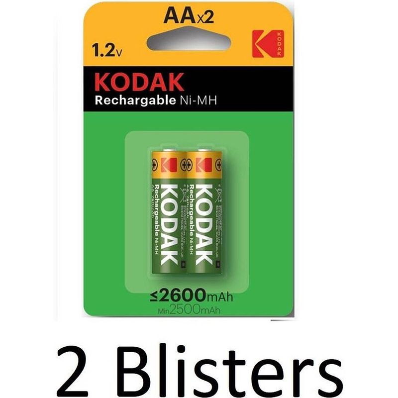 Foto van 4 stuks (2 blisters a 2 st) kodak aa oplaadbare batterijen - 2600mah