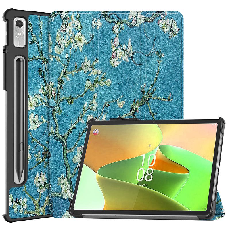 Foto van Basey lenovo tab p11 pro (2e gen) hoesje kunstleer hoes case cover - bloesem