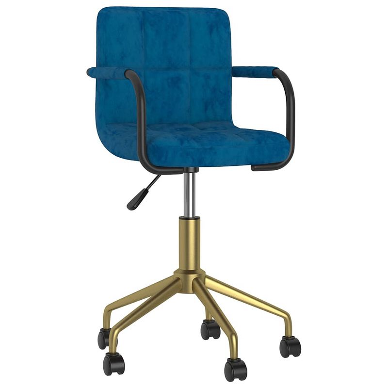 Foto van The living store draaibare eetstoel - blauw fluweel - 48 x 47 x (78.5 - 86.5) cm - gasveermechanisme