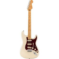 Foto van Fender player plus stratocaster mn olympic pearl elektrische gitaar met deluxe gigbag