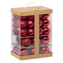 Foto van Feeric christmas kerstballen - 60x st - 4, 6, 7 en 8 cm - rood - kunststof - kerstbal