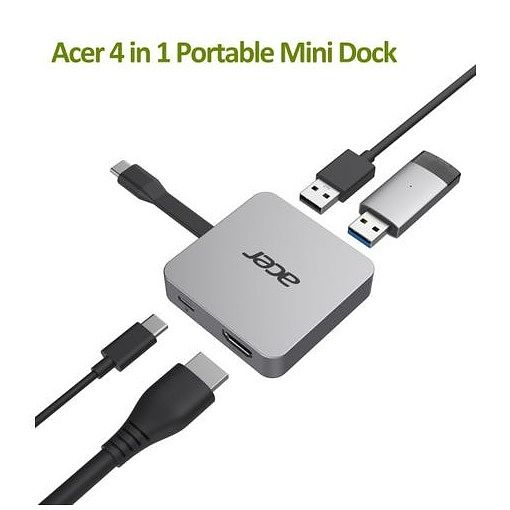 Foto van Acer usb type-c dongle 4-in-1 (1xhdmi, 2xusb3.2, 1xusb- c) desktop accessoire