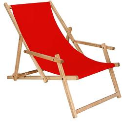 Foto van Ligbed strandstoel ligstoel verstelbaar arm leuning beukenhout geïmpregneerd handgemaakt rood