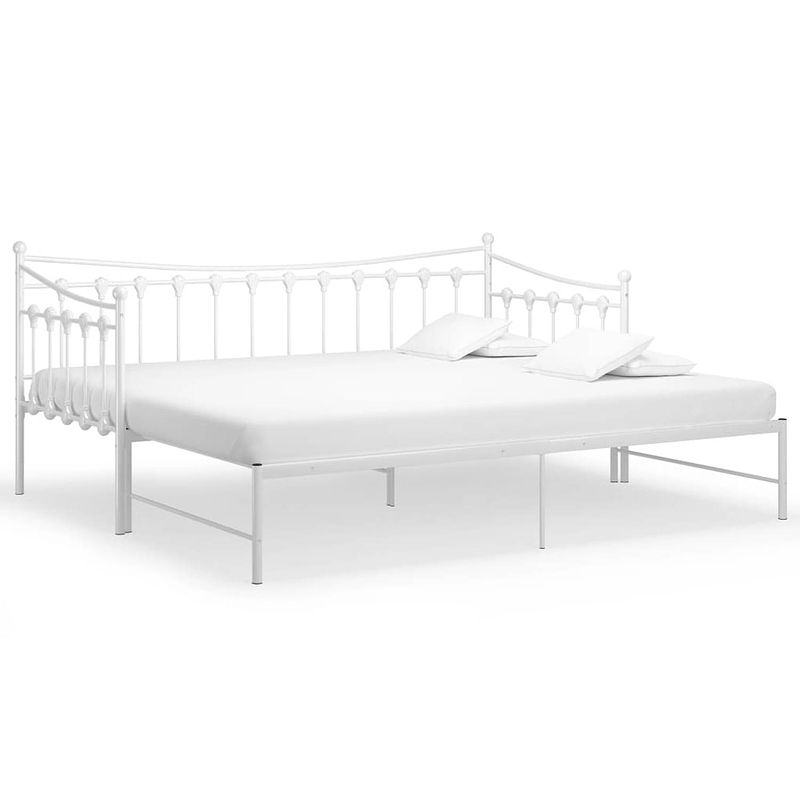 Foto van The living store bedbank sleeper - wit - 206x184.5x91.5 cm - geschikt voor 90x200 cm matras - stevige metalen