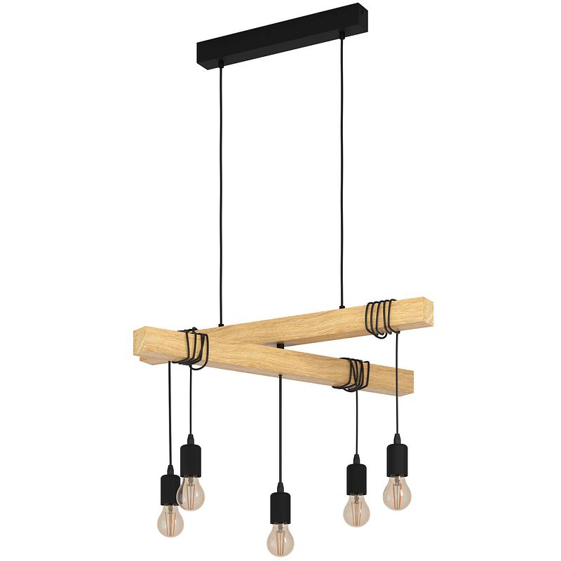 Foto van Eglo townshend hanglamp - e27 - 90 cm - zwart/bruin