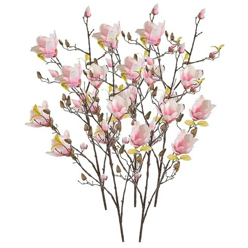 Foto van 5x roze kunst magnolia tak 105 cm - kunstbloemen