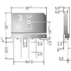 Foto van Tru components tc-dbi25-16a bruggelijkrichter sil-5 1600 v 25 a driefasig