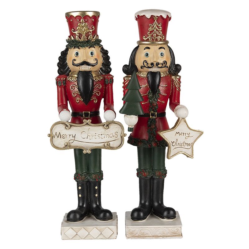 Foto van Haes deco - kerst notenkraker set van 2 kleur rood, (2) 12x10x35 cm, kerstfiguur - kerstdecoratie