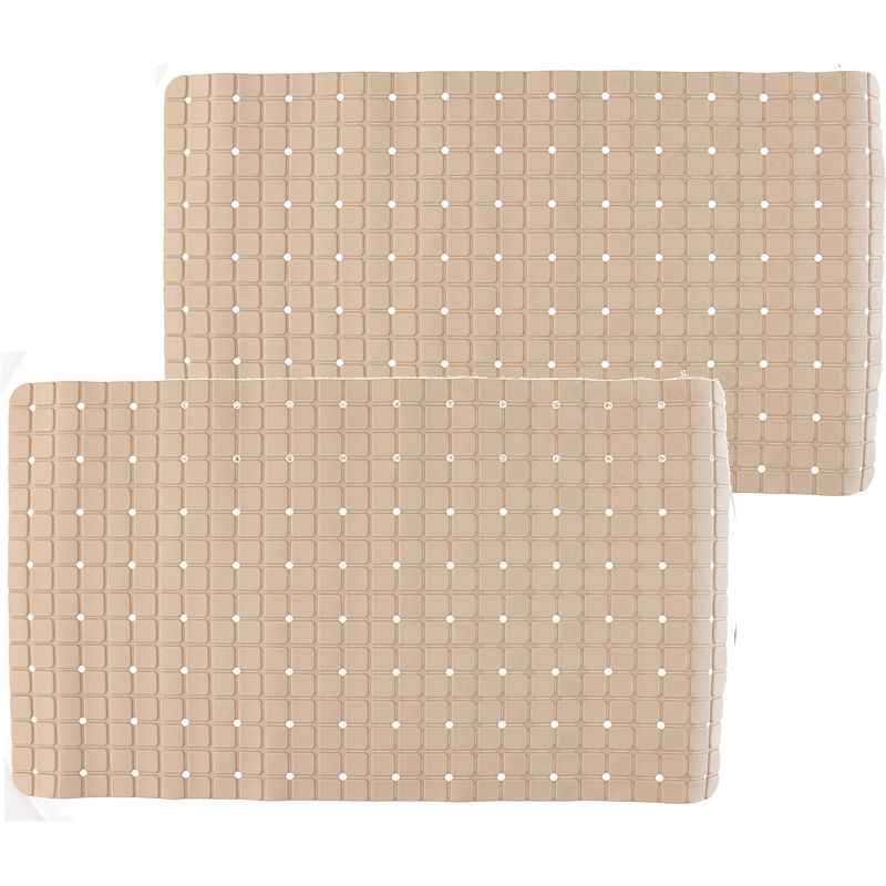 Foto van 2x stuks badmatten/douchematten anti-slip beige vierkant patroon 69 x 39 cm - badmatjes