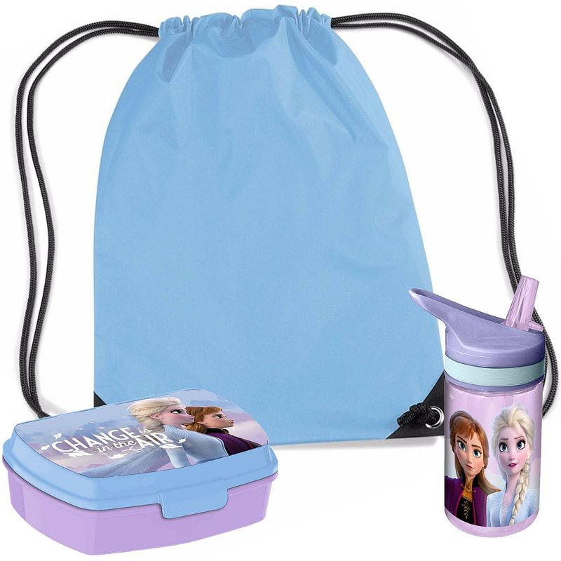 Foto van Disney frozen lunchbox set voor kinderen - 3-delig - lila - incl. gymtas/schooltas - lunchboxen