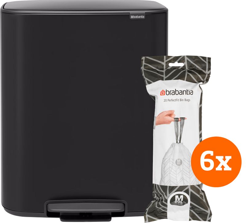 Foto van Brabantia bo pedal bin 60 liter matt black + vuilniszakken (120 stuks)