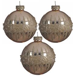 Foto van 6x stuks luxe glazen kerstballen goud met glitters en steentjes 8 cm - kerstbal