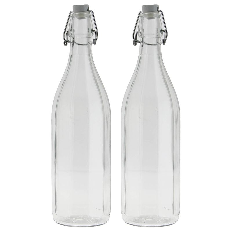 Foto van Cuisine elegance set van 2x stuks weckflessen transparant beugeldop glas van 1 liter - weckpotten