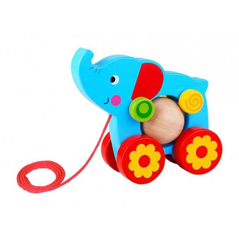 Foto van Tooky toy trekfiguur olifant 15 x 14,5 cm hout blauw/rood