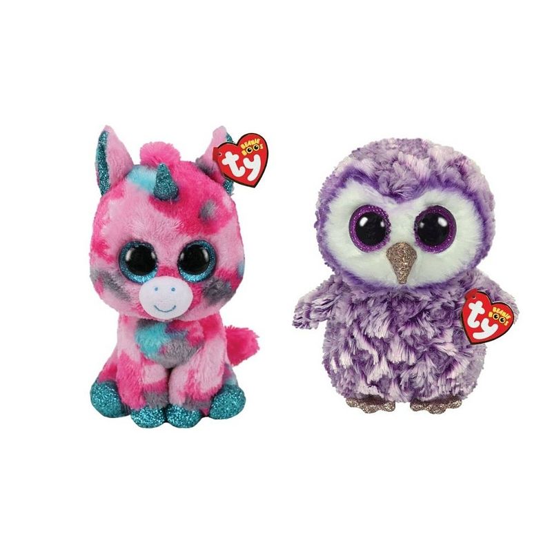 Foto van Ty - knuffel - beanie buddy - gumball unicorn & moonlight owl