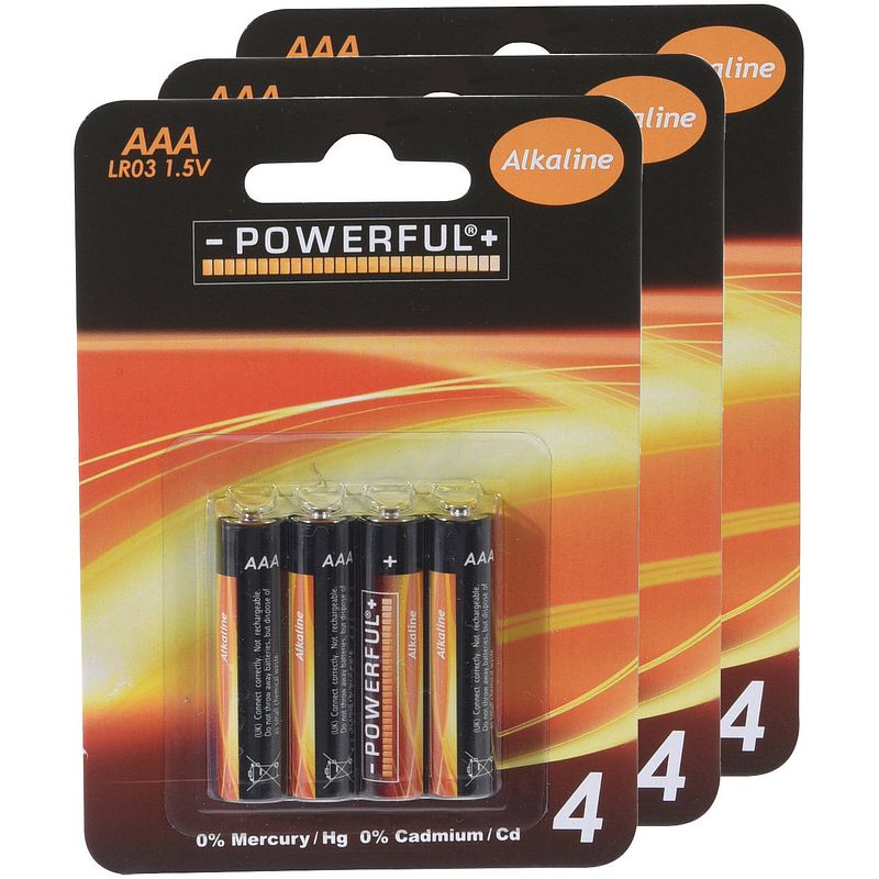 Foto van Powerful batterijen - aaa type - 12x stuks - alkaline - minipenlites aaa batterijen
