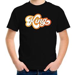 Foto van Koningsdag shirt zwart voor kinderen/ jongens - king met kroon xs (110-116) - feestshirts