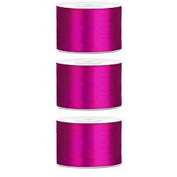 Foto van 3x hobby/decoratie donker fuchsia roze satijnen sierlinten 5 cm/50 mm x 25 meter - cadeaulinten