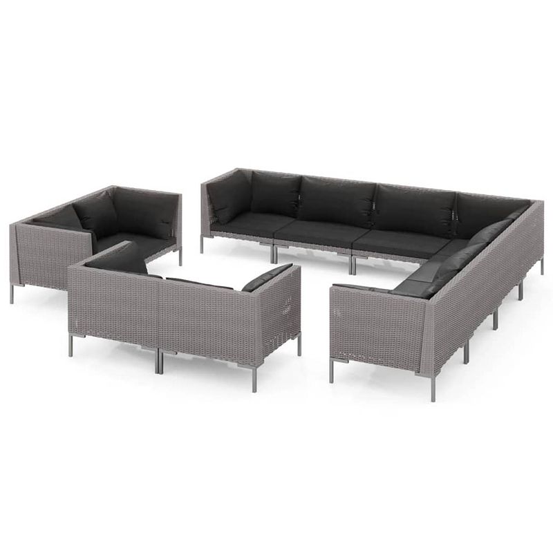 Foto van Vidaxl 11-delige loungeset met kussens poly rattan donkergrijs