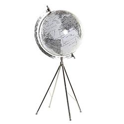 Foto van Decoratie wereldbol/globe wit op metalen voet 25 x 61 cm - wereldbollen