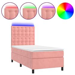 Foto van The living store boxspring - roze fluweel - bed met matras en led - 203x80x118/128 cm - verstelbaar hoofdbord -