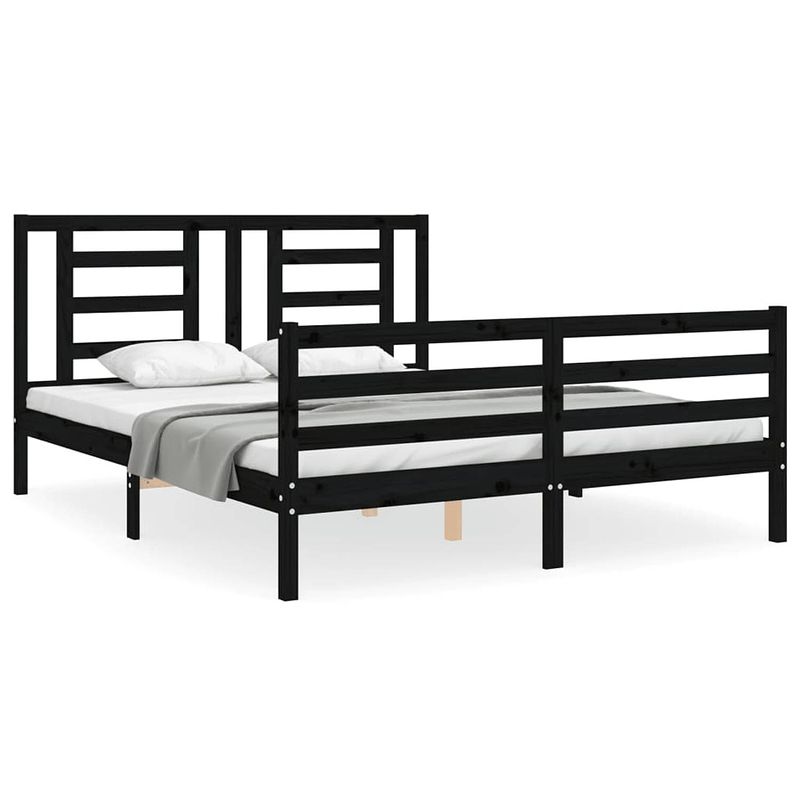 Foto van The living store massief grenenhouten bedframe - 205.5 x 165.5 x 100 cm - zwart