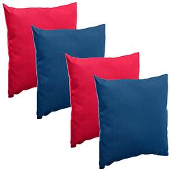 Foto van Bank/sier/tuin kussens voor binnen/buiten set 4x stuks rood/blauw 40 x 40 cm - sierkussens