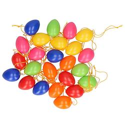 Foto van 24x gekleurde plastic/kunststof decoratie eieren/paaseieren 4 cm - feestdecoratievoorwerp