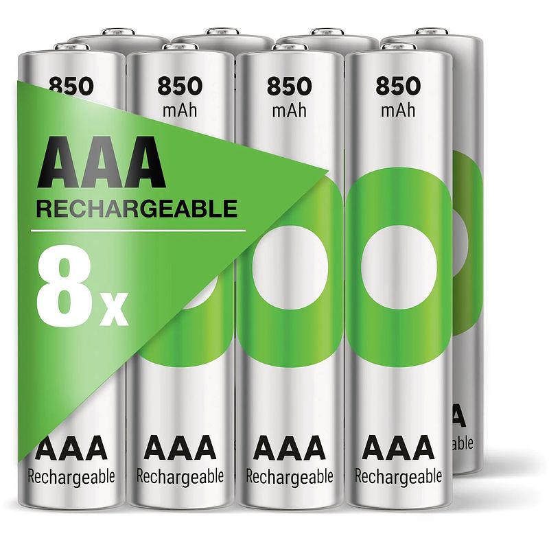 Foto van Gp recyko 850 mah aaa 1.2 v c2 oplaadbare batterijen (8 stuks)