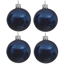 Foto van 4x glazen kerstballen glans donkerblauw 10 cm kerstboom versiering/decoratie - kerstbal