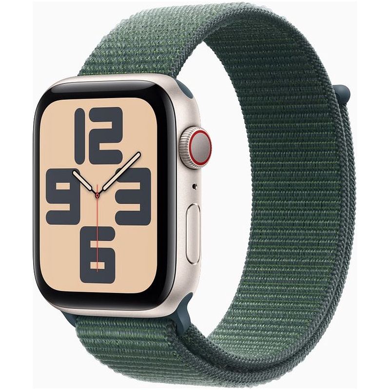 Foto van Apple watch se gps + cellular 40mm aluminium case met lake green sport loop smartwatch grijs