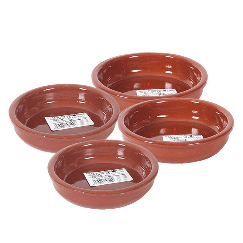 Foto van 4x terracotta tapas bakjes/schaaltjes 14 cm en 12 cm - snack en tapasschalen