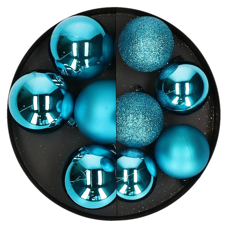 Foto van Atmosphera kerstballen - 14x st - turquoise - 5 en 6 cm - kunststof - kerstbal