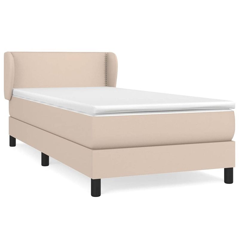 Foto van The living store boxspringbed - cappuccino - 203 x 93 x 78/88 cm - duurzaam kunstleer - verstelbaar hoofdbord -