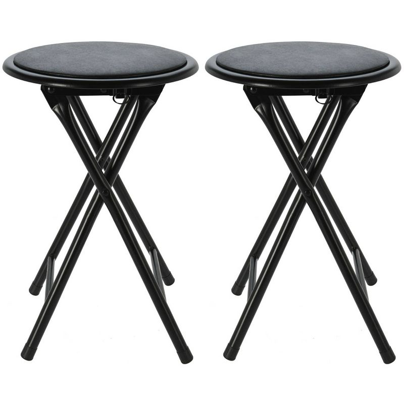 Foto van Set van 2x bijzet krukje/stoel - opvouwbaar - zwart - d30 x h45 cm - krukjes